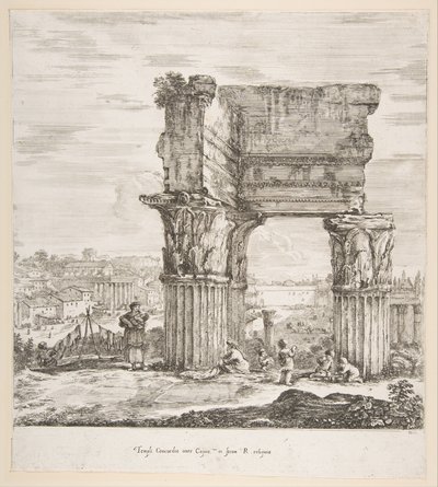 Der Tempel des Vespasian und das Römische Forum, aus Sechs große Ansichten, vier von Rom und zwei ..., 1656 von Stefano della Bella