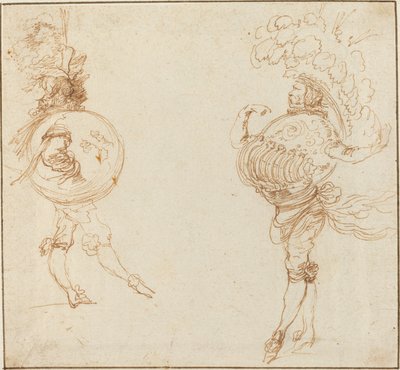Zwei Männer in Maskenkostümen: Die Erde und ein Paradehelm, ca. 1645 von Stefano della Bella