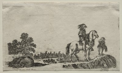 Verschiedene Figuren und Landschaften: Ein verlorener Reiter fragt nach dem Weg, 1649 von Stefano della Bella