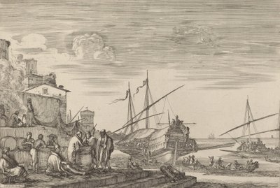 Ansicht mehrerer Häuser am Hafen, wahrscheinlich ca. 1654-1655 von Stefano della Bella