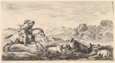 Zwei Hunde bringen eine Hirschkuh zu Boden von Stefano della Bella