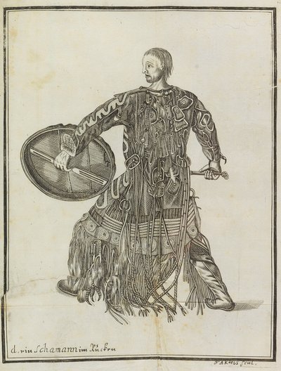 Ein Schamane. Aus Beschreibung des Landes Kamtschatka, ca. 1750 von Steller