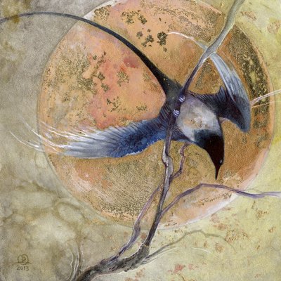 Blauer Vogel Goldener Mond von Stephanie Law