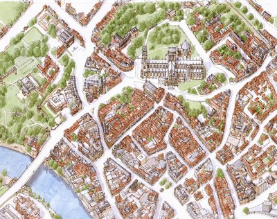 Stadt York Luftbild (gezeichnet 1996) von Stephen Conlin