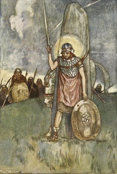 Cuchulain kommt schließlich zu seinem Tod, Illustration aus 