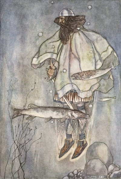 Fergus geht in den See hinunter, Illustration aus 