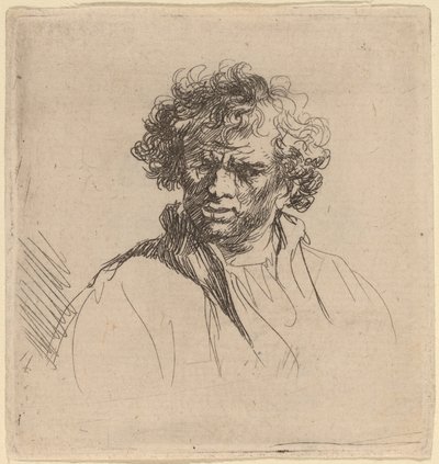 Lockenkopf mit schiefem Mund von Studio of Rembrandt van Rijn