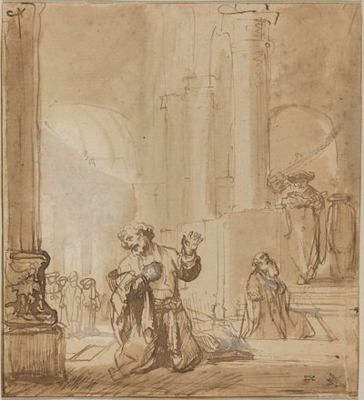Das Gleichnis vom Zöllner und Pharisäer von Studio of Rembrandt van Rijn