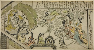 Yoshitsunes Begegnung mit Prinzessin Joruri, aus "Die Geschichte von Joruri in zwölf Episoden (Joruri Junidan Zoshi)" von Sugimura Jihei