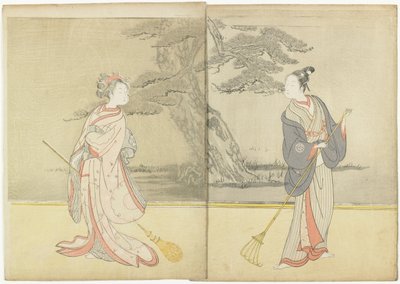 Kalenderdruck von Meiwa 2 und ein Mitate des No_ Spiels Takasago, 1765 von Suzuki Harunobu