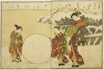 Doppelseitige Illustration aus Band 1 von "Bilderbuch der Frühlingsbrokate (Ehon haru no nishiki)" von Suzuki Harunobu