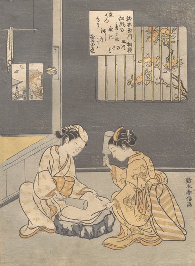 Tuchwalken am Juwelenfluss Kinuta no Tamagawa, ca. 1768 von Suzuki Harunobu