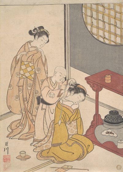Nachtregen am Doppelregal von Suzuki Harunobu