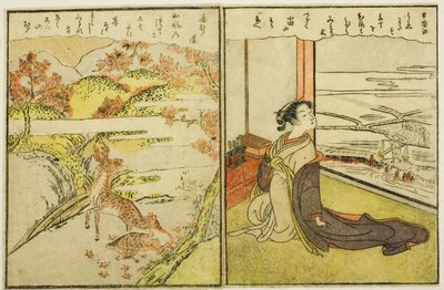 Seiten aus Bd. 1 und 2 von "Bilderbuch der Frühlingsbrokate (Ehon haru no nishiki)" von Suzuki Harunobu