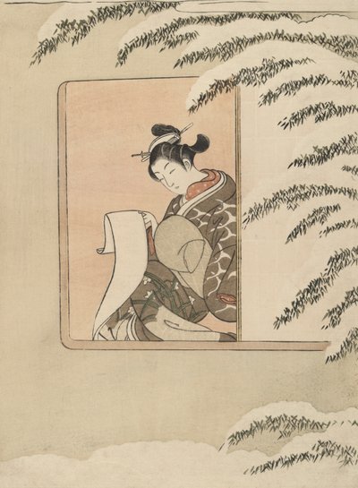 Parodie auf Sun Kang, auch bekannt als Schnee am Fenster von Suzuki Harunobu