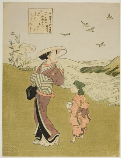 Der Juwelenfluss der Regenpfeifer, aus einer unbetitelten Serie von Sechs Juwelenflüssen von Suzuki Harunobu