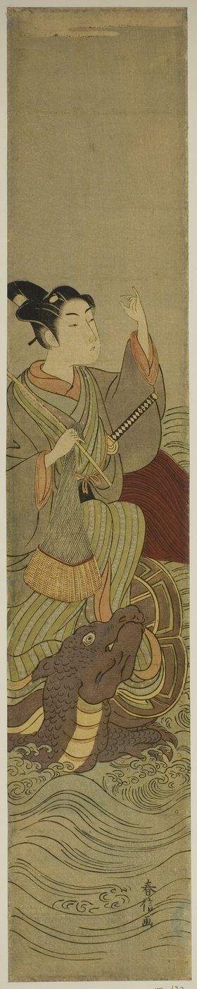 Junger Mann reitet auf einer Riesenschildkröte (Parodie auf Urashima Taro) von Suzuki Harunobu