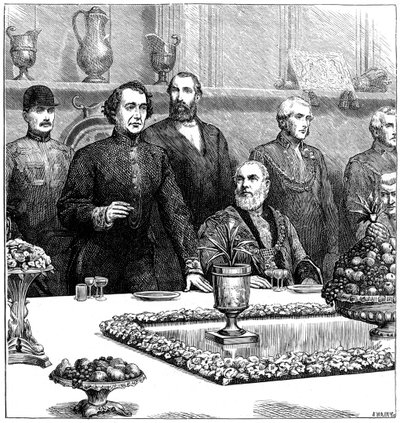 Lord Beaconsfield bei einem Bankett in der Guildhall, späte 19. Jahrhundert, 1900 von Swain