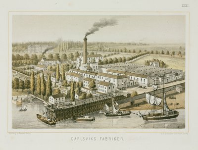 Textilfabrik, Carlsviks, Stockholm, Schweden, ca. 1840 (Farblithografie) von Swedish School