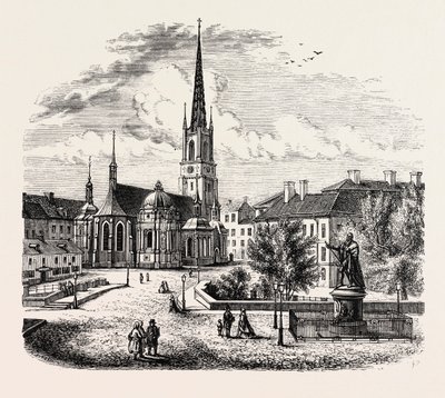 Die Riddarholmen-Kirche, Riddarholmskyrka, Stockholm, Schweden (Gravur) von Swedish School