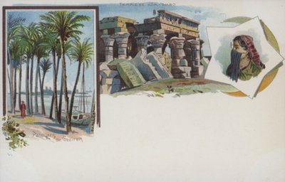 Ägyptische Szenen: Palmen am Ufer des Nils bei Gezira, Kairo, und der Tempel von Kom Ombo von Swiss School