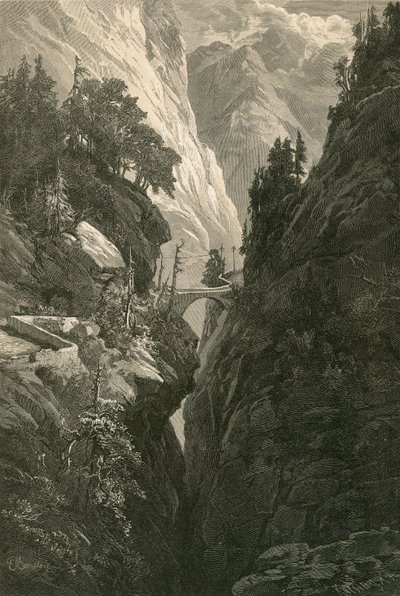 Szene auf der Via Mala, auf der Straße von Chur nach Splügen von Swiss School