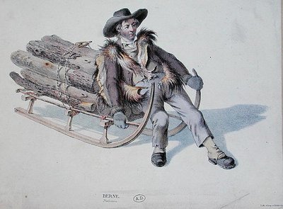 Schlittenfahrer aus dem Berner Bezirk, frühes 19. Jahrhundert von Swiss School