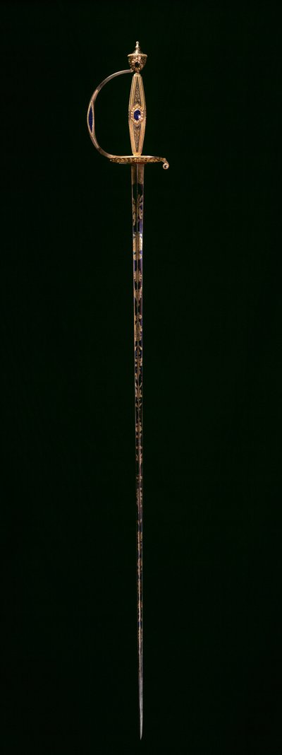 Kleinschwert, ca. 1790-1800 (Gold mit blauem transluzentem Email, geätzt, gebläut und vergoldeter Stahl) von Swiss School