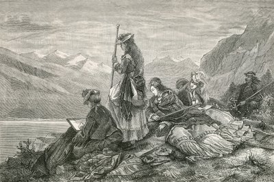 Touristen ruhen sich in den Alpen aus von Swiss School