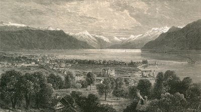 Vevey und der obere Teil des Genfersees, Blick Richtung Rhonetal von Swiss School
