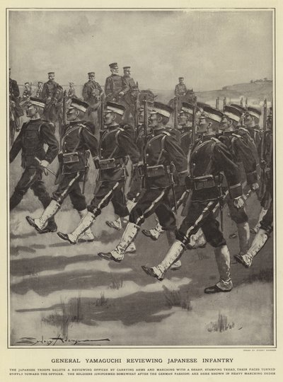 General Yamaguchi inspiziert die japanische Infanterie von Sydney Adamson