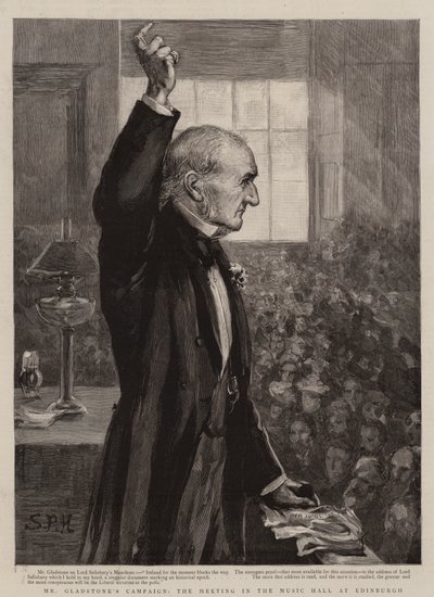 Mr. Gladstones Kampagne, das Treffen in der Musikhalle in Edinburgh (Gravur) von Sydney Prior (after) Hall