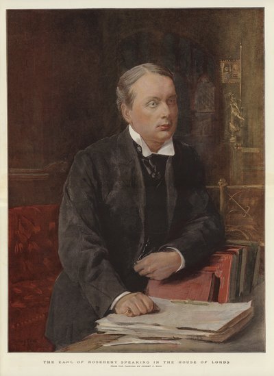 Der Earl von Rosebery spricht im House of Lords von Sydney Prior (after) Hall