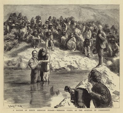Eine Taufe nordamerikanischer Indianer, Mormonen posieren als Apostel des Christentums von Sydney Prior Hall