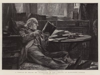 Ein Tempel des Friedens, Mr. Gladstone in der Bibliothek von Hawarden Castle von Sydney Prior Hall