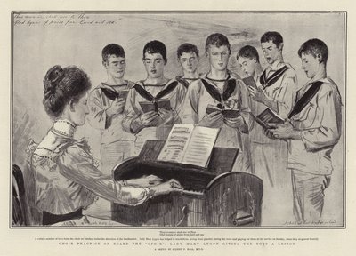 Chorprobe an Bord der Ophir, Lady Mary Lygon gibt den Jungen eine Lektion von Sydney Prior Hall