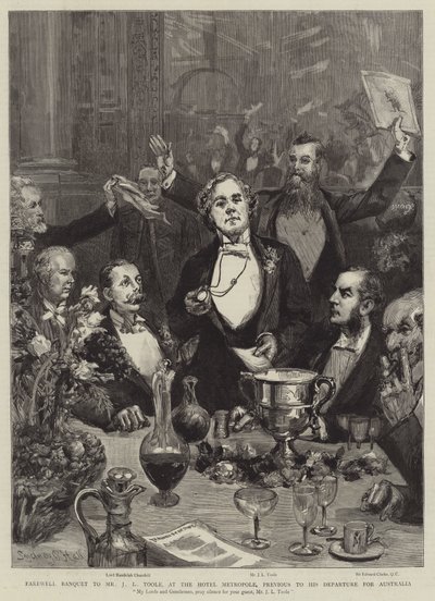 Abschiedsbankett für Mr. J.L. Toole im Hotel Metropole, vor seiner Abreise nach Australien von Sydney Prior Hall