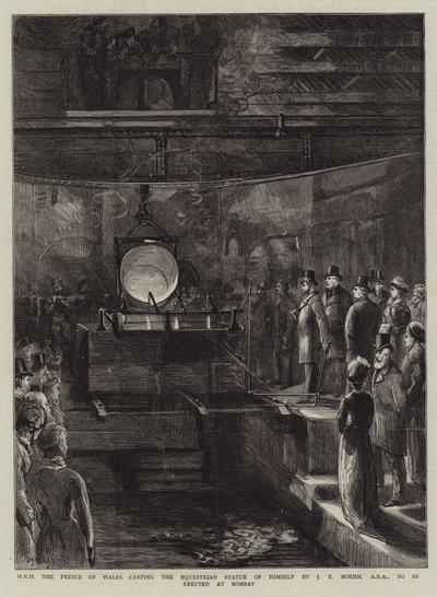 HRH der Prinz von Wales gießt die Reiterstatue von sich selbst von J. E. Boehm, ARA, die in Bombay errichtet werden soll von Sydney Prior Hall