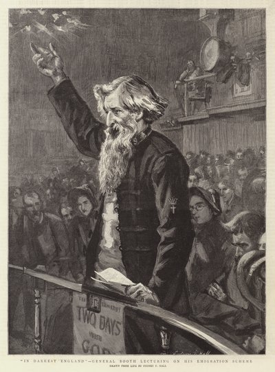 Im dunkelsten England, General Booth hält einen Vortrag über sein Auswanderungsschema von Sydney Prior Hall
