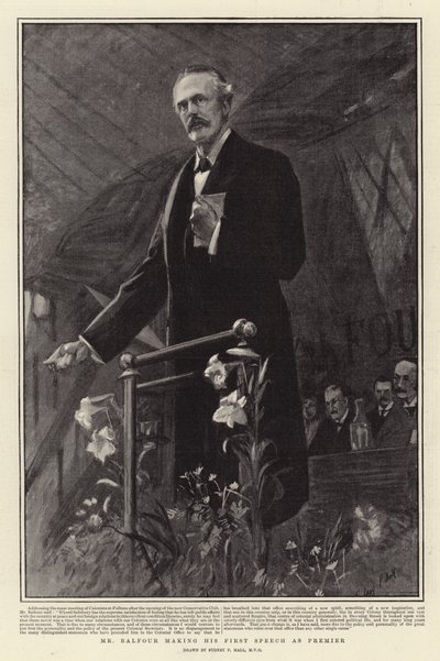 Mr. Balfour hält seine erste Rede als Premierminister von Sydney Prior Hall