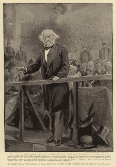 Mr. Gladstones letzter Auftritt auf einer öffentlichen Plattform, Rede zur armenischen Frage in Liverpool, 24. September 1896 von Sydney Prior Hall