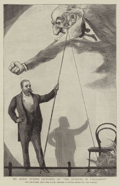 Mr. Harry Furniss hält einen Vortrag über die Humoresken des Parlaments von Sydney Prior Hall