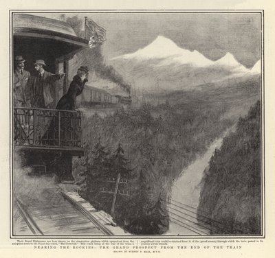 Nähern der Rockies, der große Ausblick vom Ende des Zuges von Sydney Prior Hall