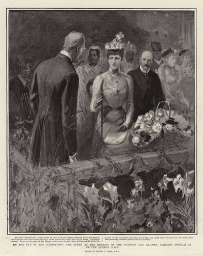Am Vorabend der Krönung, die Königin bei der Versammlung der Soldaten- und Matrosenfamilienvereinigung in der Queen