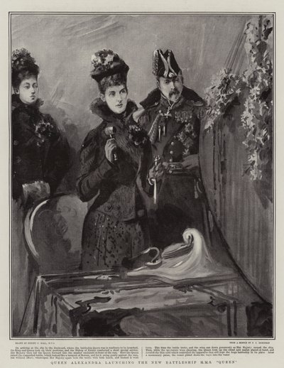 Königin Alexandra tauft das neue Schlachtschiff H.M.S. Queen von Sydney Prior Hall
