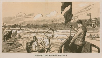 Erinnerungen an ein Oxford und Cambridge Bootsrennen: Hissen der Siegerfarben von Sydney Prior Hall