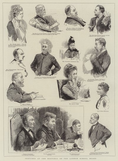 Skizzen bei den Sitzungen des Londoner Schulvorstands von Sydney Prior Hall