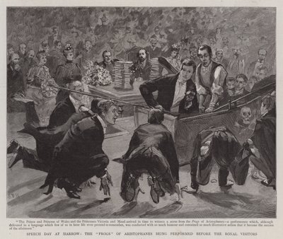 Rede Tag in Harrow, die Frösche von Aristophanes werden vor den königlichen Besuchern aufgeführt von Sydney Prior Hall