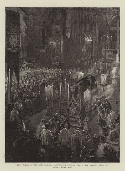 Das Begräbnis des verstorbenen Kardinals Manning, das Requiem in der Oratorienkirche, Brompton von Sydney Prior Hall