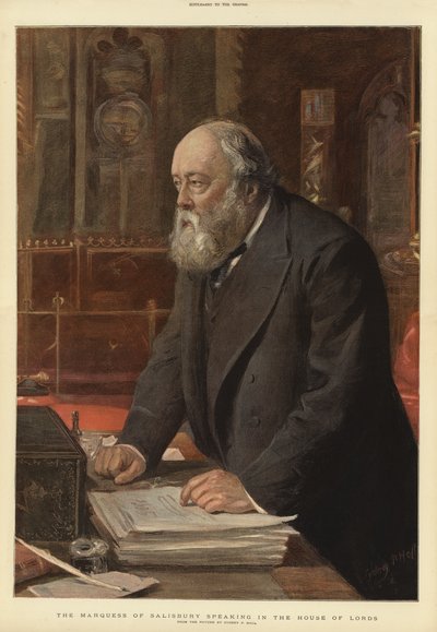 Der Marquess of Salisbury spricht im House of Lords von Sydney Prior Hall